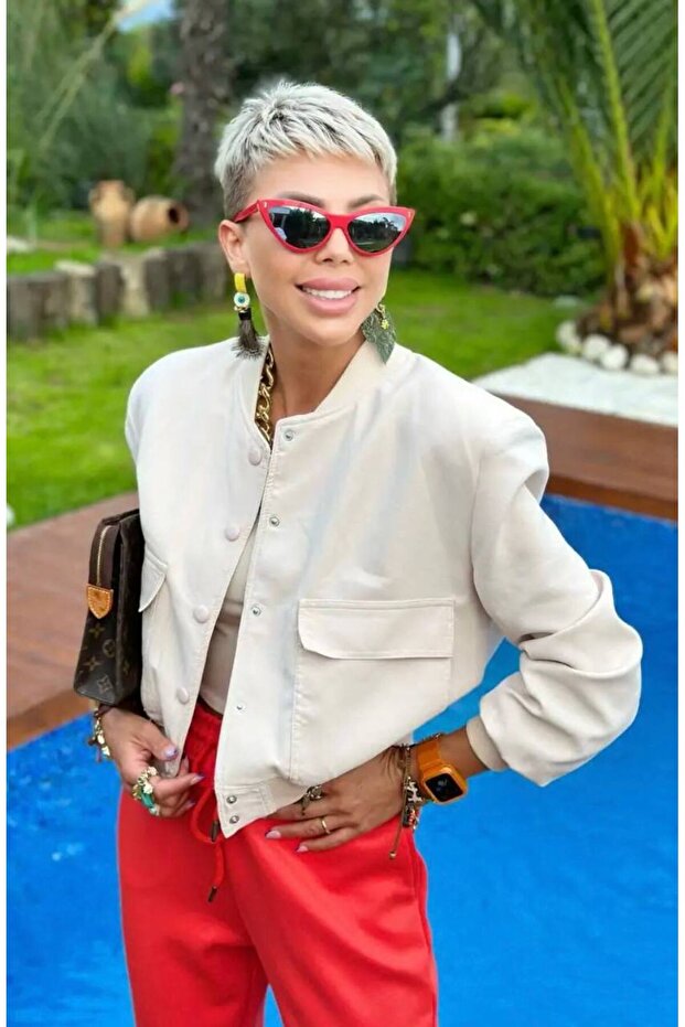 POCKETED BOMBER JACKET (Stone) - 4