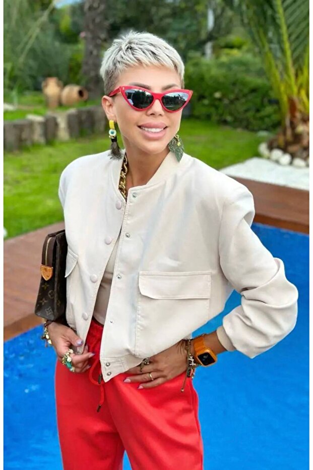 POCKETED BOMBER JACKET (Stone) - 1