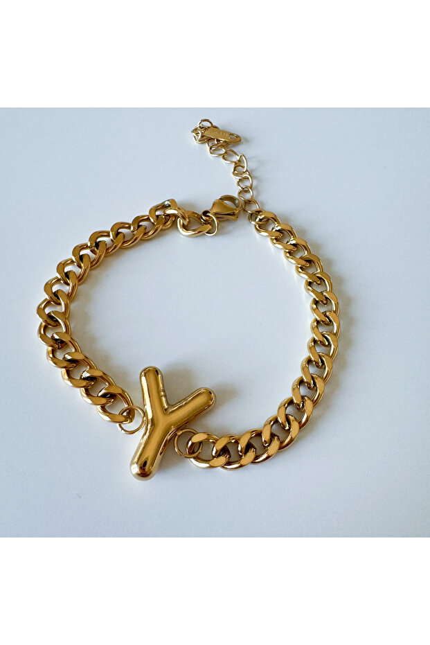 Steel bombed letter Y bracelet