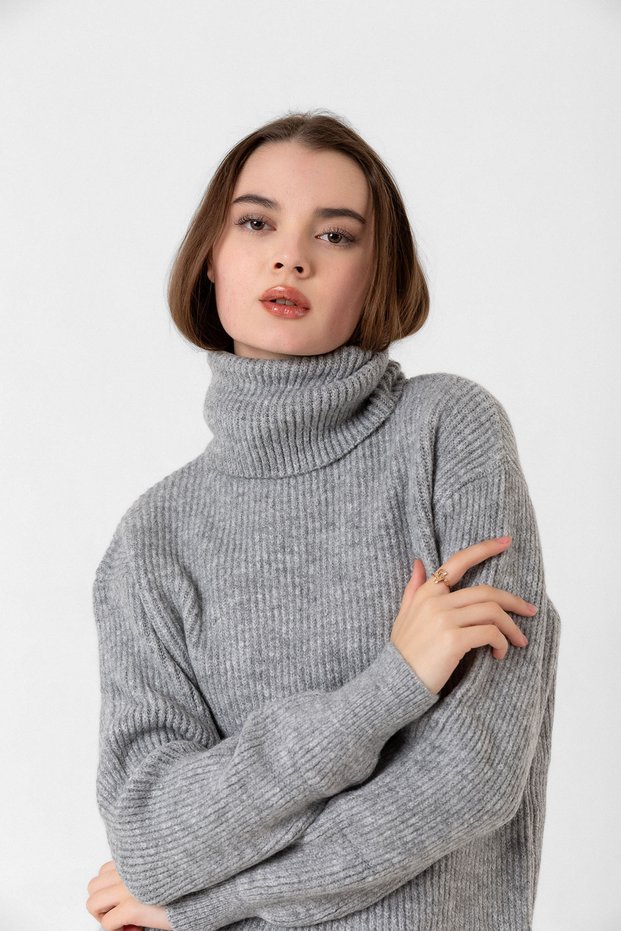 Women's Turtleneck Fisherman Loose Knitwear Tunic Sweater
