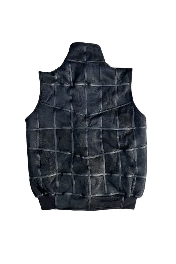 PatchWork İçi Kürk-Dışı Süet Hakiki Deri Biye Yakalı Triko Detaylı Yelek - 2