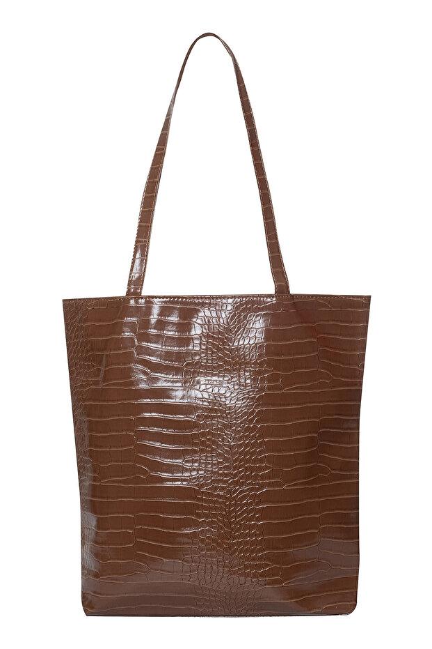 حقيبة كتف بنية بنقشة التمساح - 1