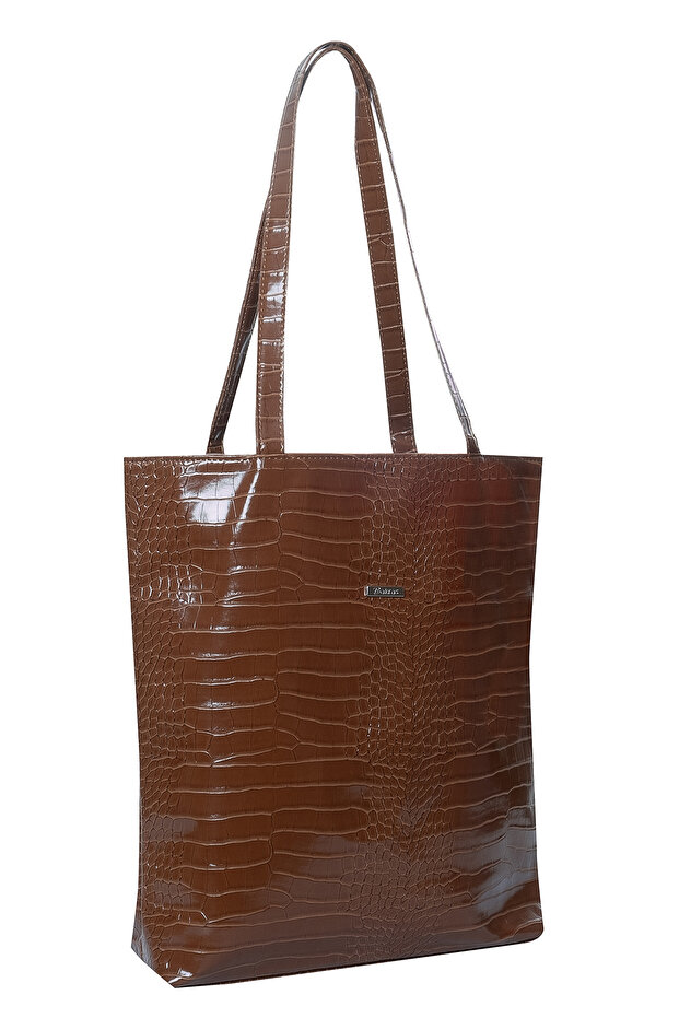 حقيبة كتف بنية بنقشة التمساح - 2