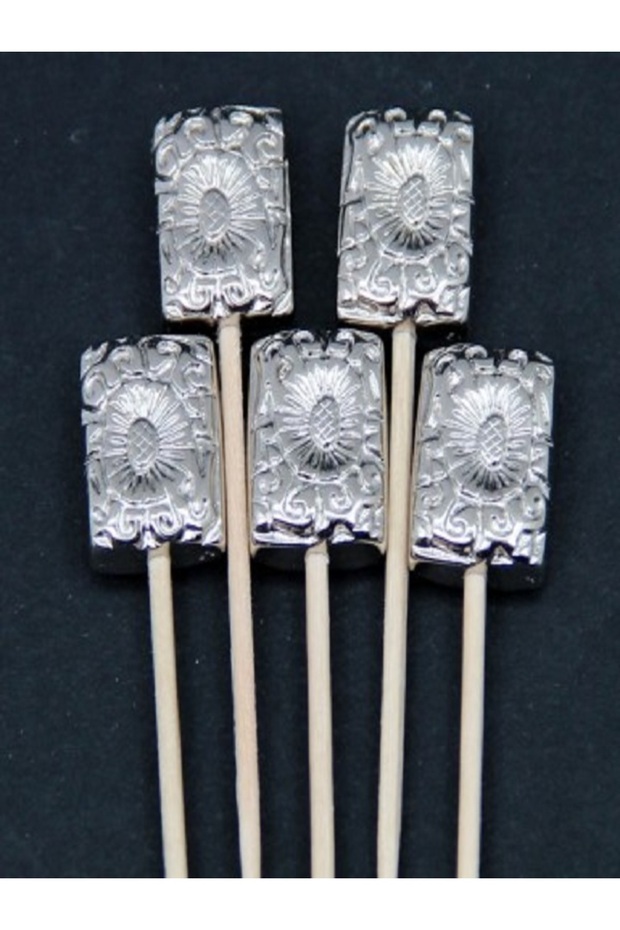 20 قطعة أعواد أسنان مستطيلة مطرزة بالخرز لتقديم الكوكتيل باللون الفضي - 3