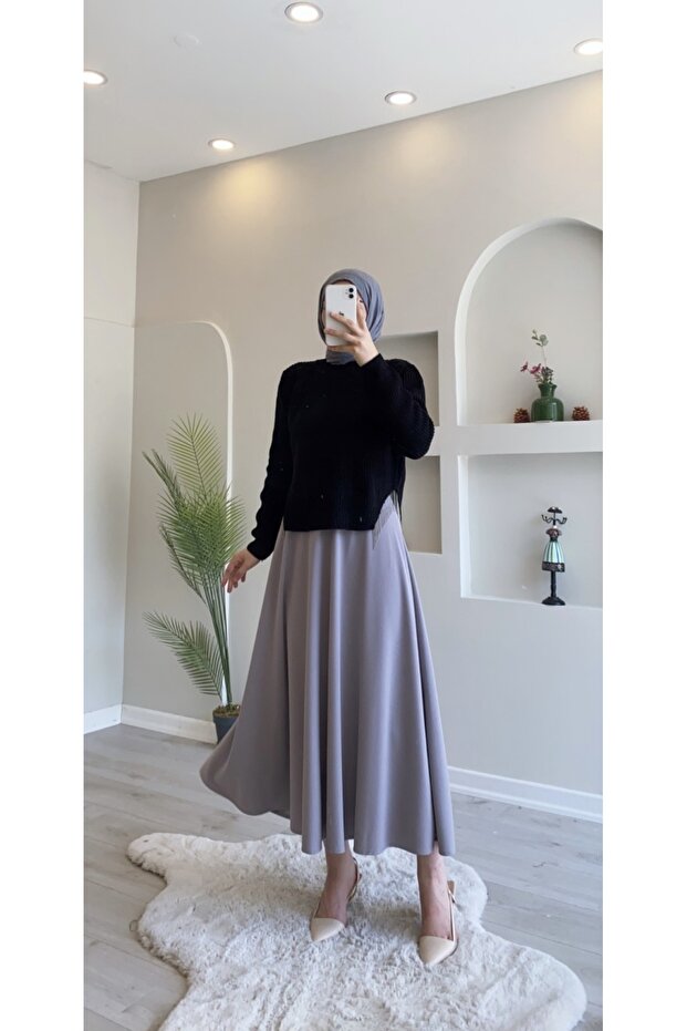 SCUBA CREPE FABRIC WAIST RUBBERED FLOASH SKIRT