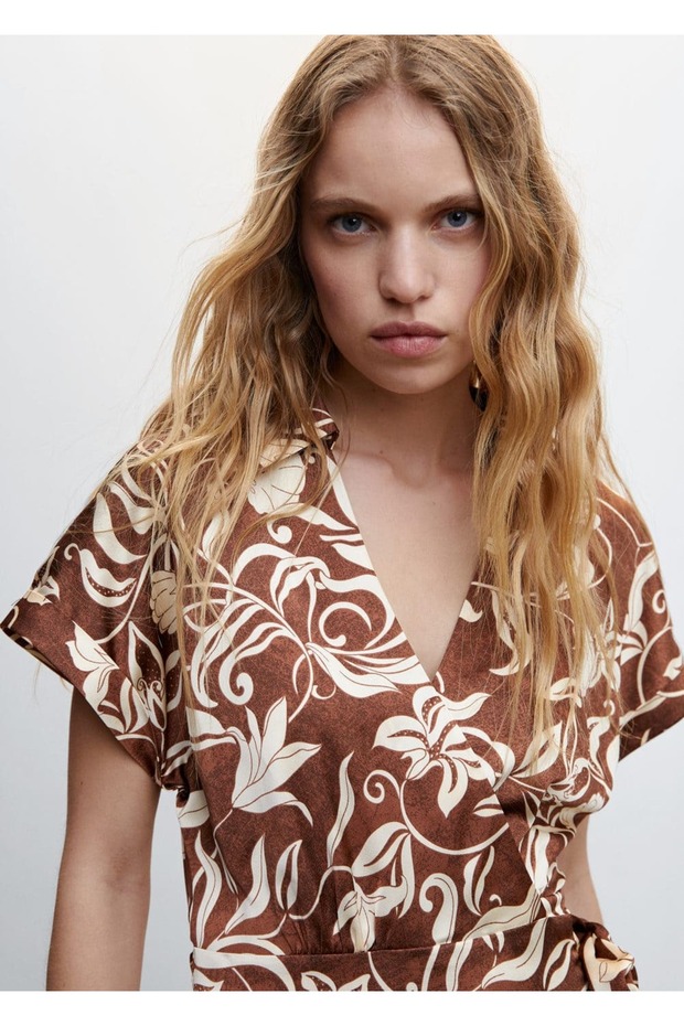 Desenli Anvelop Kesim Elbise - 6