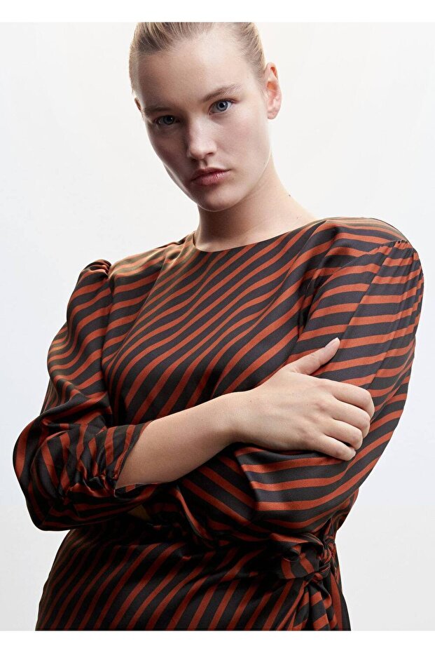 Düğümlü Çizgili Elbise - 6