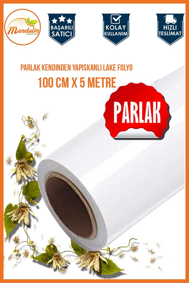 PARLAK YAPIŞKANLI FOLYO - 100CM X 5 METRE BEYAZ EŞYA VE DOLAP KAPLAMA FOLYOSU- KENDİNDEN YAPIŞKANLI - 1