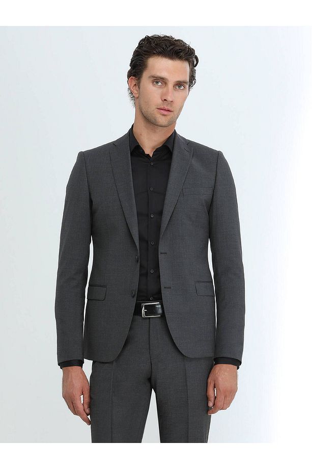 Mona Yaka Tek Yırtmaç Ekstra Slim Fit Yün Karışımlı Basic 6 Drop Klasik Takım Elbise - 1