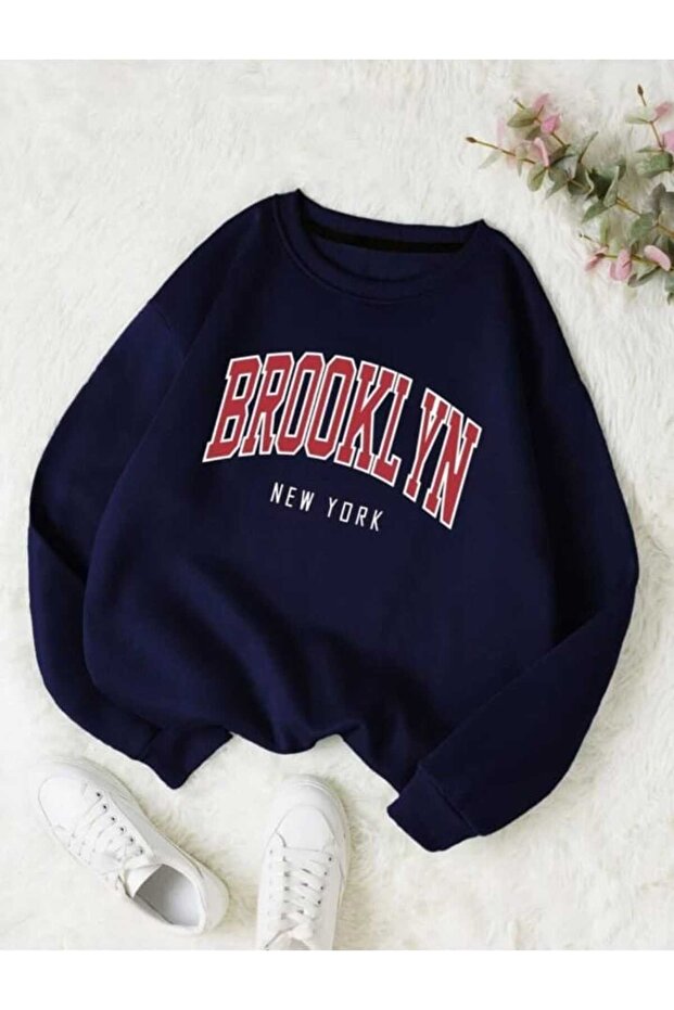 brooklyn baskılı oversize sweatshirt - 1