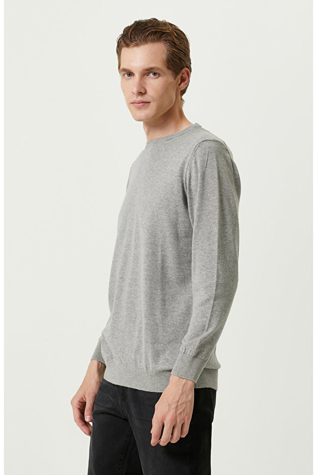 Gray Melange Crew Neck Sweater - 3