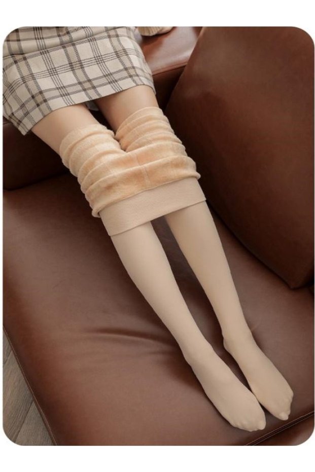 Rieti Model Plush Underwear Warm Thick Pantyhose Slimming Fit Socks Skin Color