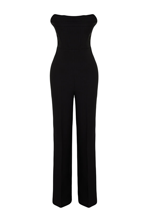 Siyah Korse Detaylı Dokuma Tulum TPRSS24TU00002 - 7
