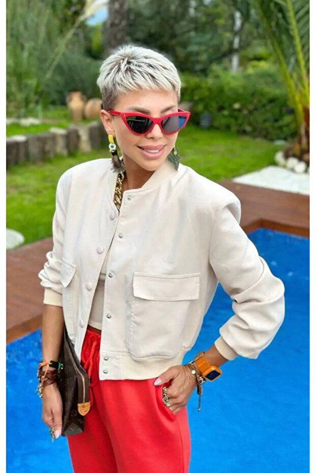 POCKETED BOMBER JACKET (Stone) - 3