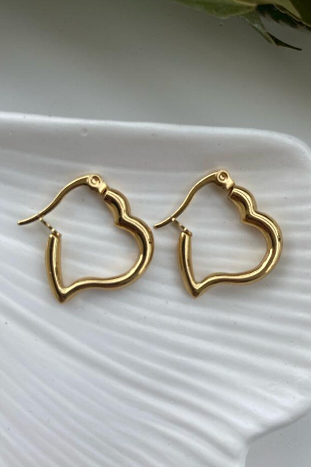 Women's Heart Figured Steel Hoop Earrings