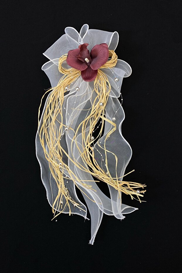 Burgundy Orchid Bundle Ornament, Bride Groom Dowry Wedding Engagement Convoy Bride Car Circumcision Henna Ornament 1 Piece