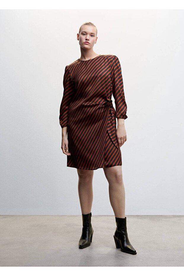 Düğümlü Çizgili Elbise - 7