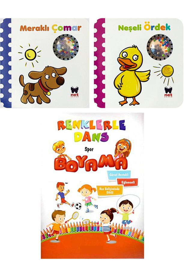 BONCUKLU KİTAPLAR SERİSİ MERAKLI ÇOMAR,NEŞELİ ÖRDEK VE RENKLERLE DANS SPOR BOYAMA KİTABI SETİ - 1