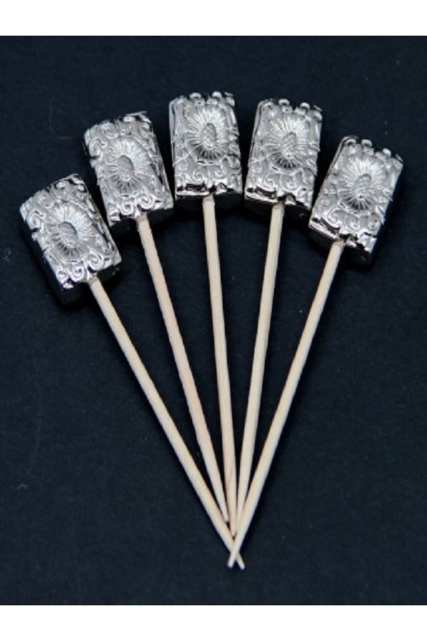 20 قطعة أعواد أسنان مستطيلة مطرزة بالخرز لتقديم الكوكتيل باللون الفضي - 5