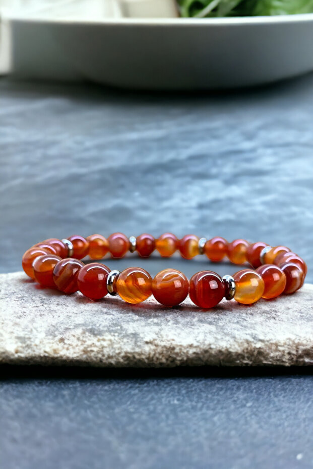 Carnelian Agate Stylish Design Real Natural Stone Bracelet 8 mm