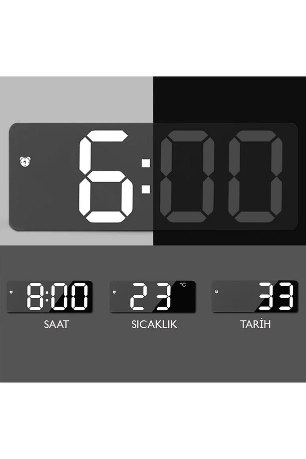 Led Dijital Masa Saati Alarm Termometre Tarih Masaüstü Saat - 5