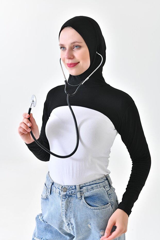 Nurses Doctor Apron Physiotherapist Stethoscope with Black Healthcare Workers Bone Oversleeve Neck Collar - 1