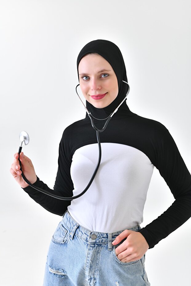 Nurses Doctor Apron Physiotherapist Stethoscope with Black Healthcare Workers Bone Oversleeve Neck Collar - 6