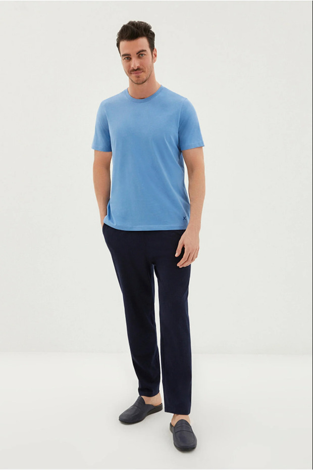 Men's High Quality Short Sleeve Blue Pajama Set