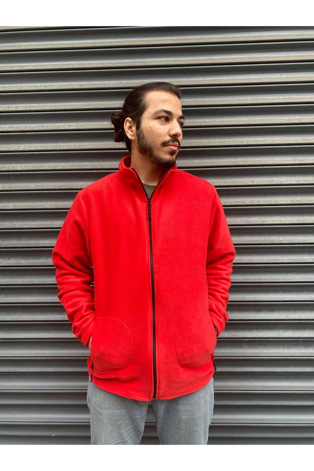 UNISEX Polar Cold-Resistant Standard-fit Pocket-Free Men's Fleece Cardigan