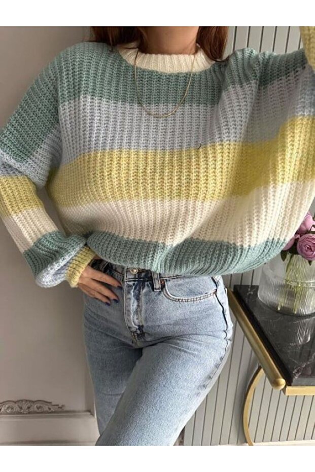 Bunter dicker gestreifter Pullover - 2