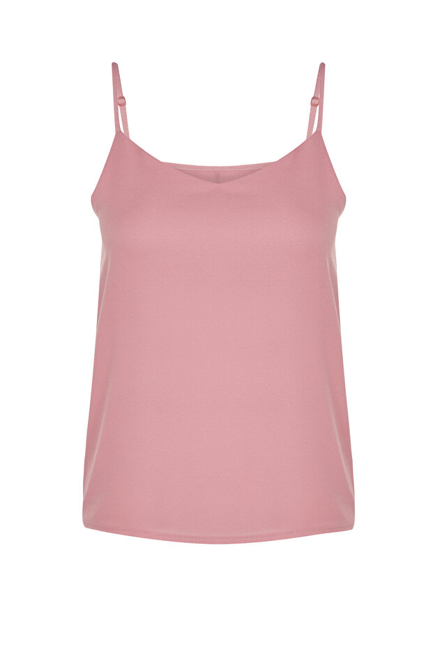 Açık Pembe Basic Askılı Dokuma Bluz TWOSS19BB0224 - 6