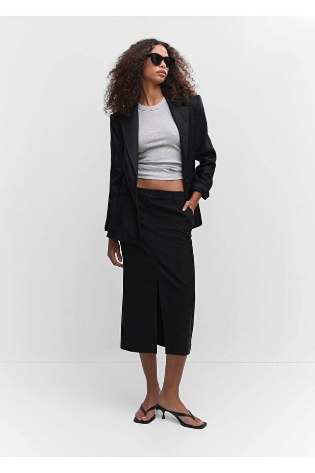 Yırtmaçlı Lyocell etek - 2