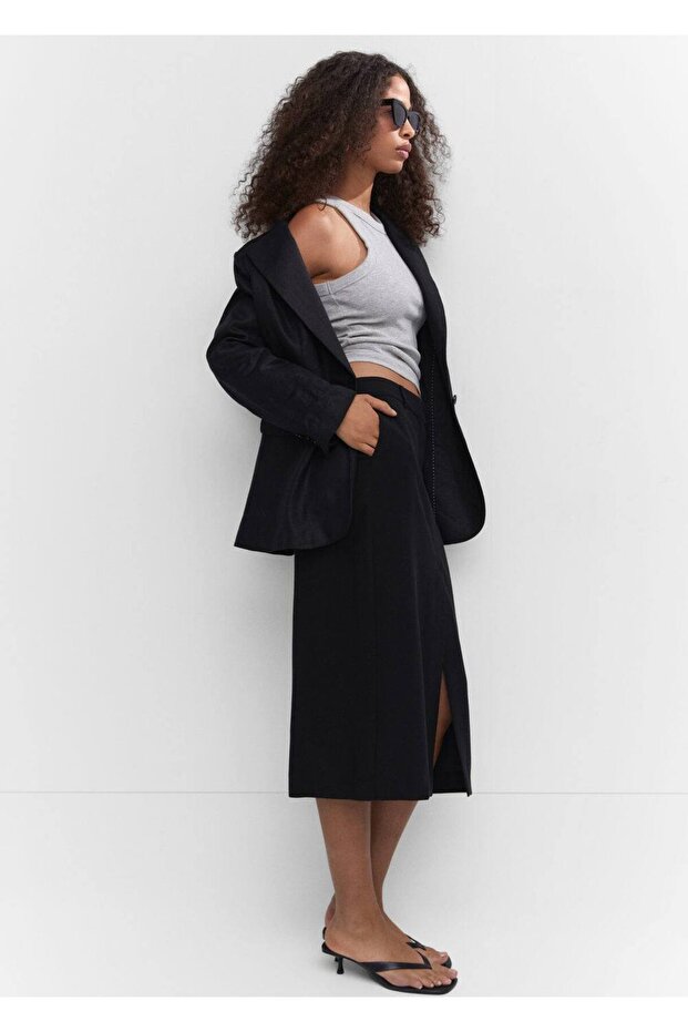 Yırtmaçlı Lyocell etek - 7