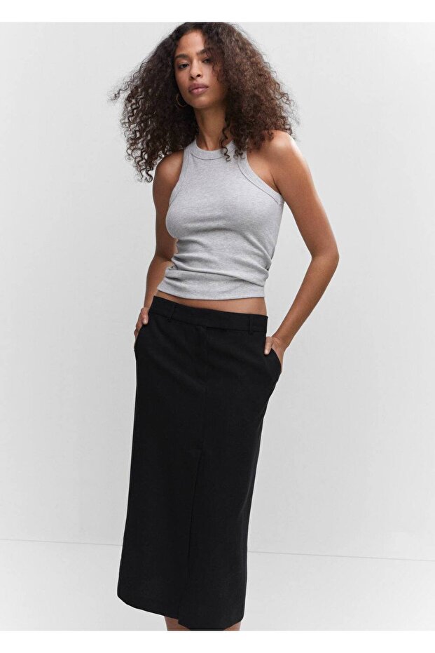 Yırtmaçlı Lyocell etek - 6