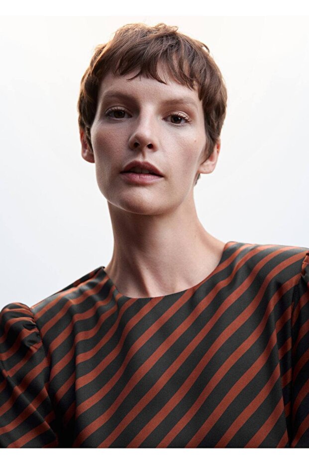 Düğümlü Çizgili Elbise - 8