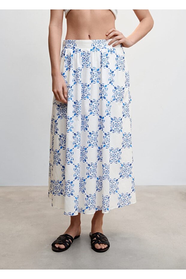 Fustă cu model cu guler - 1