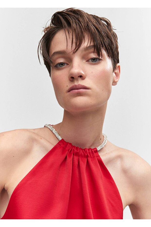 Stras detaylı, halter elbise - 5