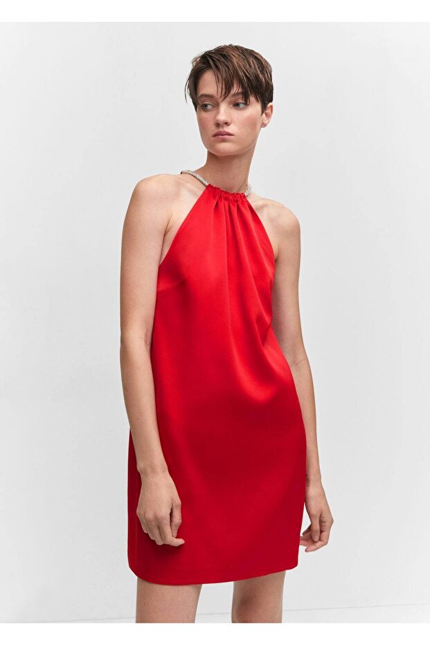 Stras detaylı, halter elbise - 1