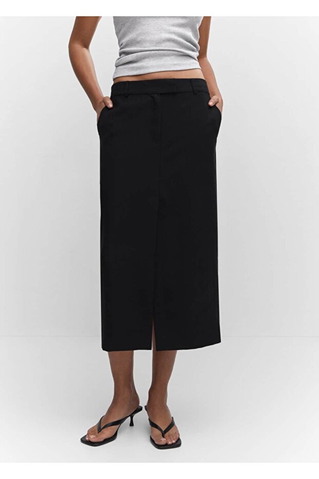 Yırtmaçlı Lyocell etek - 1