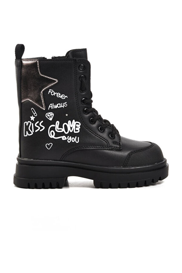 Black Girl's Boots with Fleece Inside