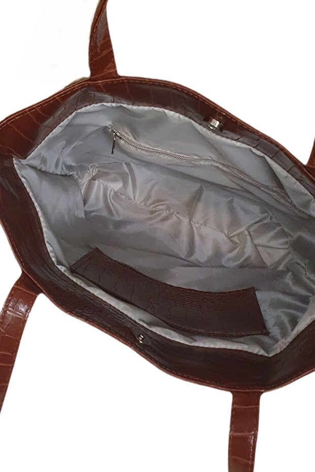 حقيبة كتف بنية بنقشة التمساح - 3