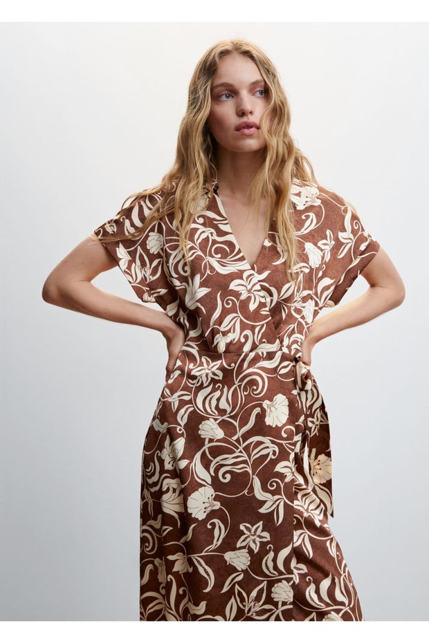 Desenli Anvelop Kesim Elbise - 1