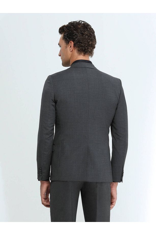 Mona Yaka Tek Yırtmaç Ekstra Slim Fit Yün Karışımlı Basic 6 Drop Klasik Takım Elbise - 5