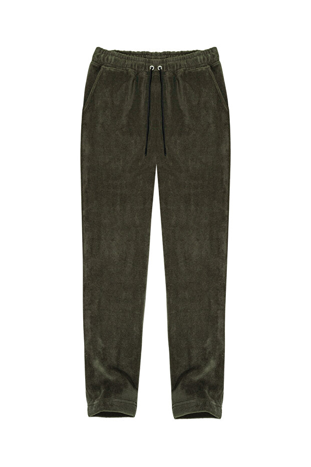 Men's BORIS Normal Waist Thick Fleece Tracksuit Bottom KHAKI GREEN