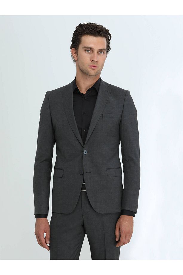 Mona Yaka Tek Yırtmaç Ekstra Slim Fit Yün Karışımlı Basic 6 Drop Klasik Takım Elbise - 2