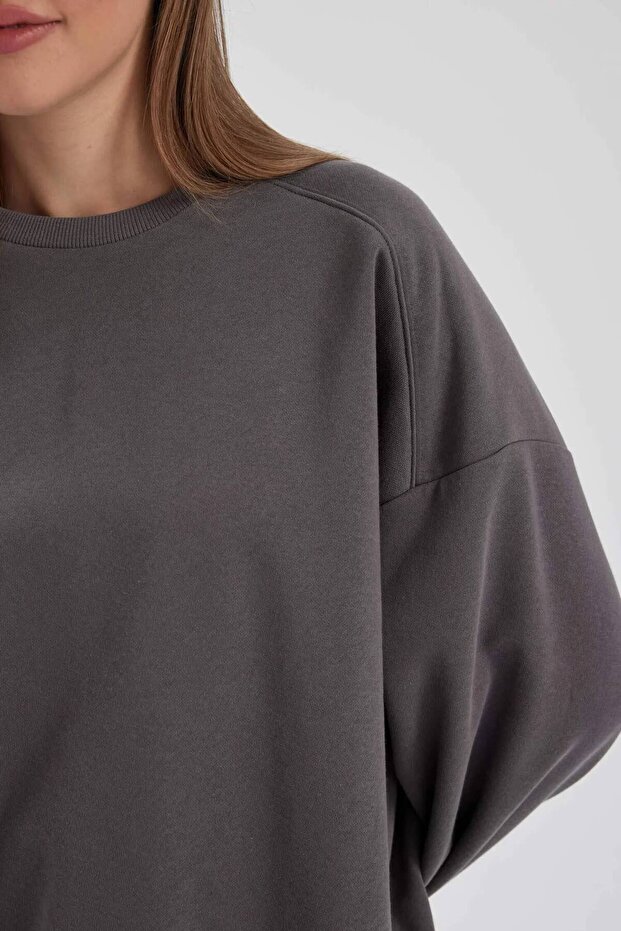 Coool Oversize Geniş Kalıp Bisiklet Yaka Basic Düz Sweatshirt (25 WN) - 4