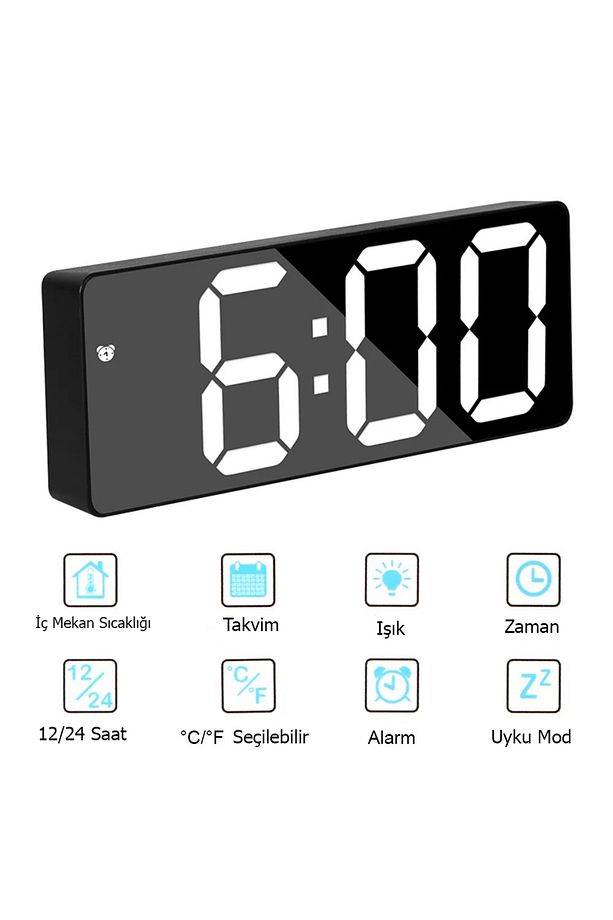 Led Dijital Masa Saati Alarm Termometre Tarih Masaüstü Saat - 6