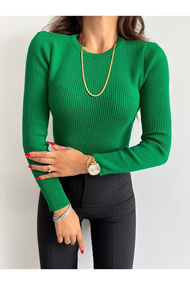 Yeşil Likralı Basic Triko Body - 1