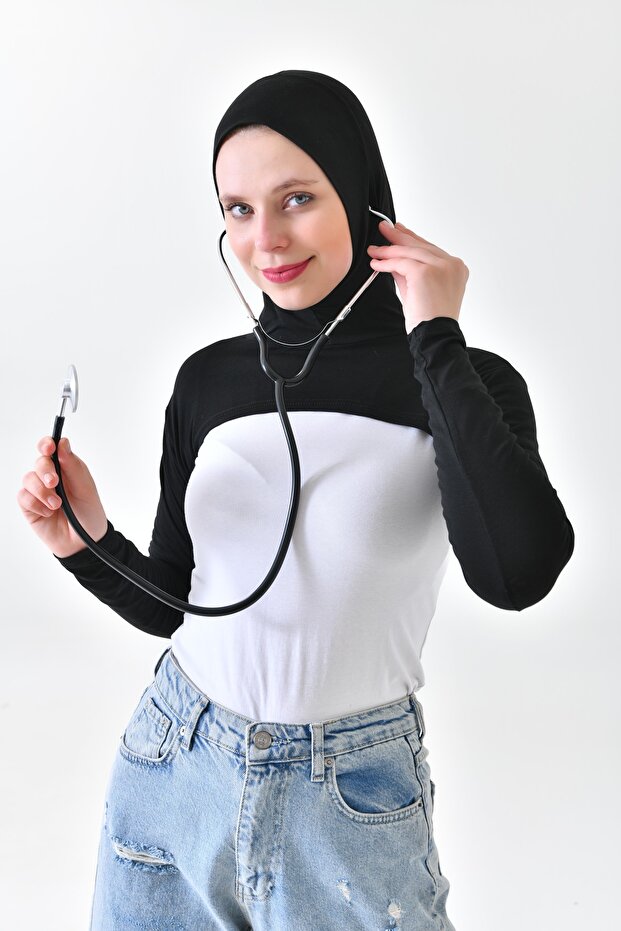 Nurses Doctor Apron Physiotherapist Stethoscope with Black Healthcare Workers Bone Oversleeve Neck Collar - 3