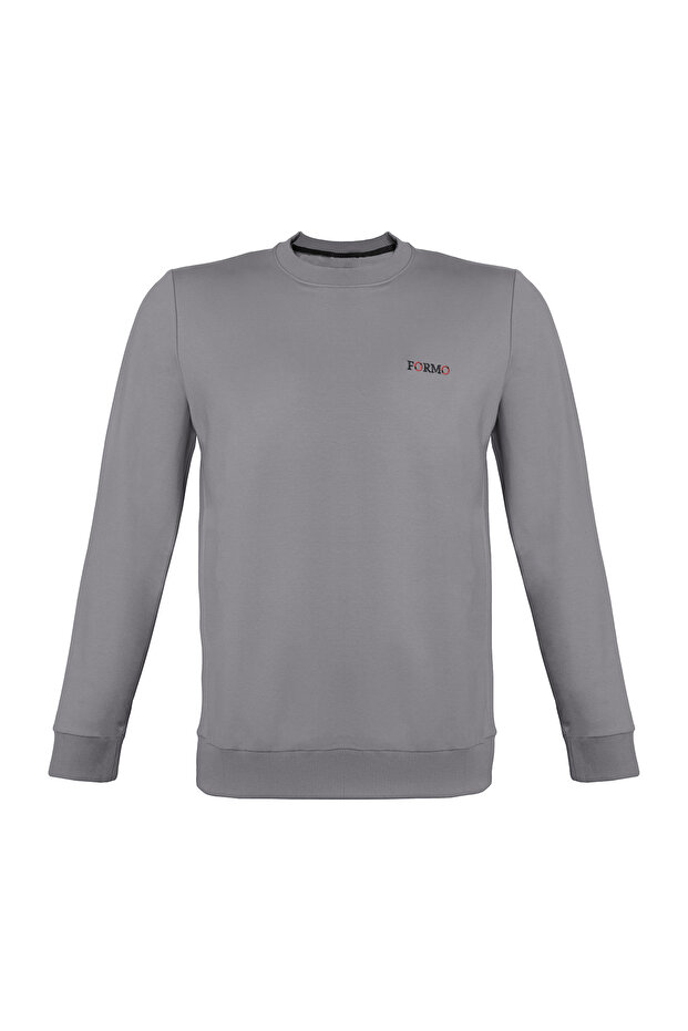 Men's Gray Crew Neck Embroidered Sweat